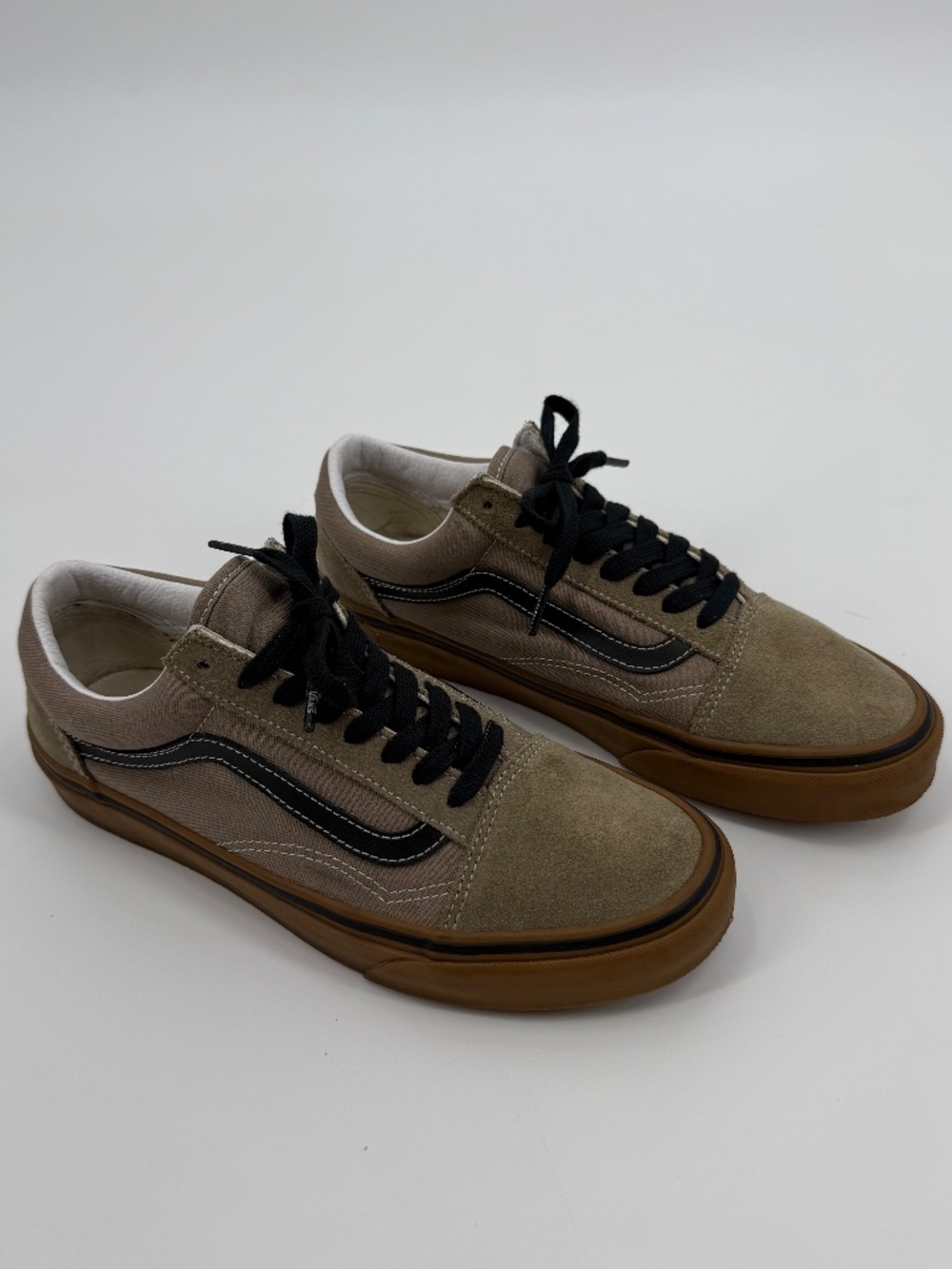 Vans Old Skool Canvas Suede Gum Sole Skate Sneakers Tan Brown Mens 7 Women 8.5
